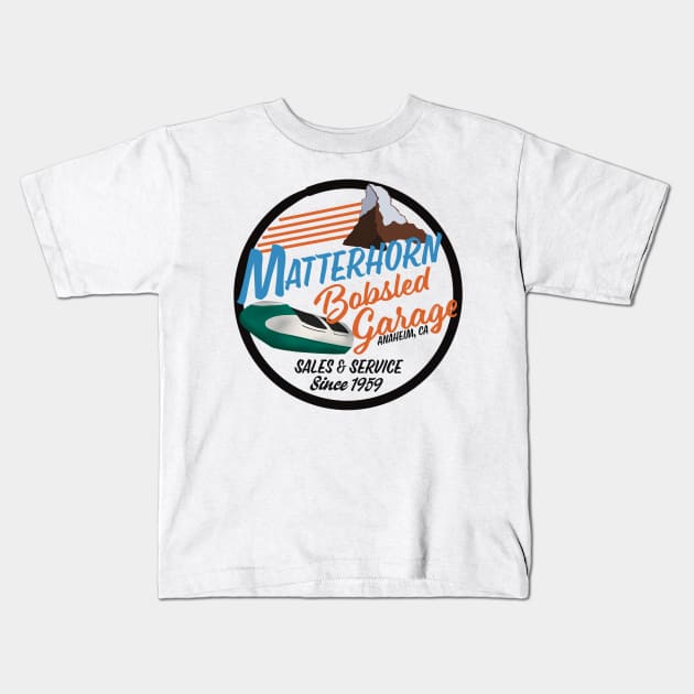 Matterhorn Bobsled Garage - Black Circle for Lighter Fabrics Kids T-Shirt by WearInTheWorld